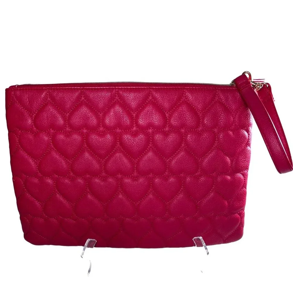 Betsey Johnson Quilted Heart Wristlet Clutch in Hot Pink